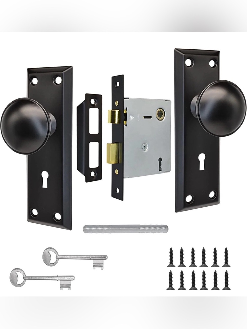 Entry Mortise Lockset Black Door Knob Set - Picture 3 of 9